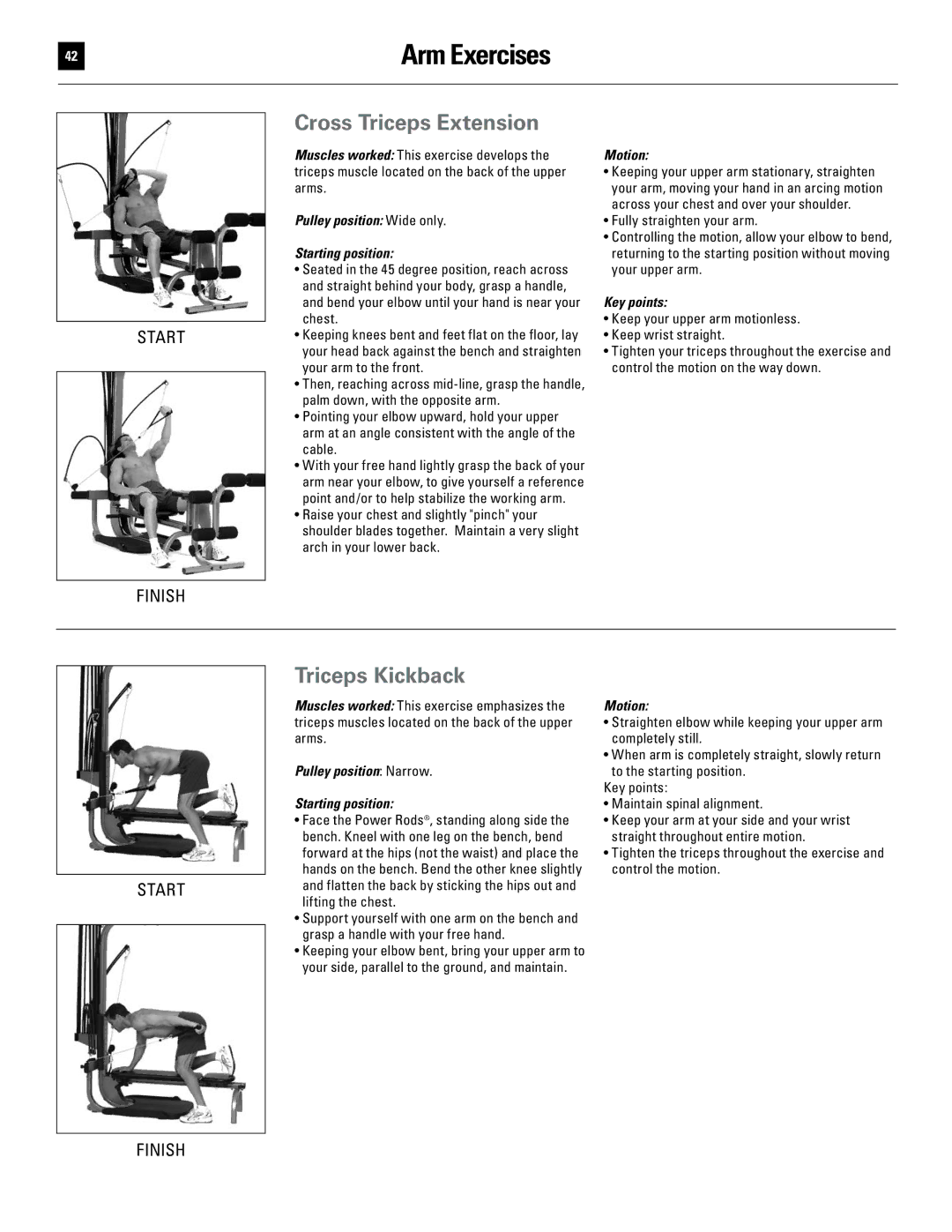 Bowflex 51370 manual Cross Triceps Extension, Triceps Kickback 